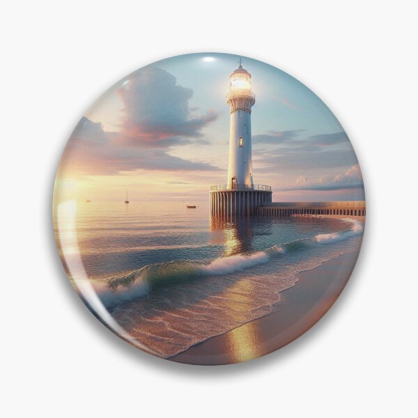 Item preview, European Beach Sunset with Watchtower – Realistic AI Work for Travel Lovers & Coastal-Themed Clothing & Accessories designed and sold by knalpot-design.