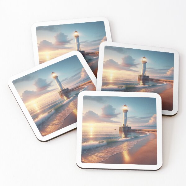 Item preview, European Beach Sunset with Watchtower – Realistic AI Work for Travel Lovers & Coastal-Themed Clothing & Accessories designed and sold by knalpot-design.