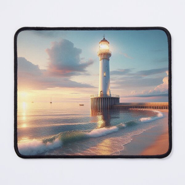 Item preview, European Beach Sunset with Watchtower – Realistic AI Work for Travel Lovers & Coastal-Themed Clothing & Accessories designed and sold by knalpot-design.