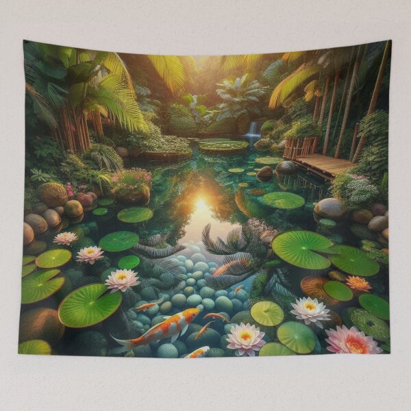 Item preview, Tropical Pond with Koi Fish & Lotus Flowers – Realistic AI Work for Beach Lovers & Travel Accessories designed and sold by knalpot-design.