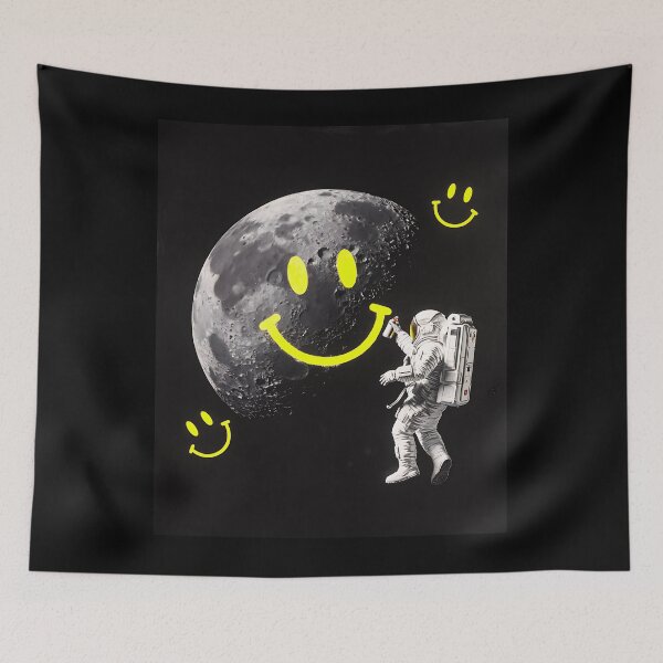 Item preview, Space Graffiti: Astronaut Painting Smiley Faces on a Dark Moon designed and sold by SlocifieShop.