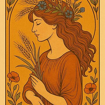 Artwork thumbnail, Summer Woman with Wheat and Poppies in Vintage Style by Lacritsa