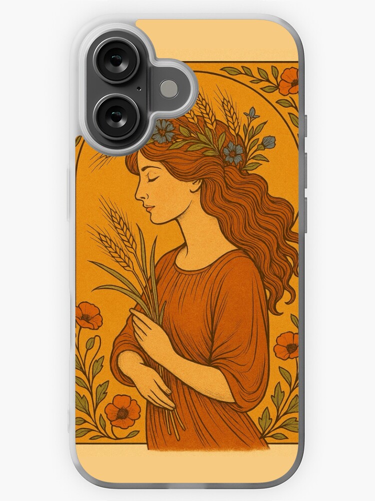 Thumbnail 1 of 5, iPhone Case, Summer Woman with Wheat and Poppies in Vintage Style designed and sold by rynasukhanova.