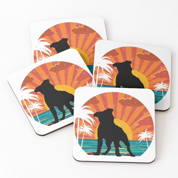 Item preview, Pitbull Retro Sunset – Tropical Silhouette Dog Lover Design designed and sold by Fredster1966.