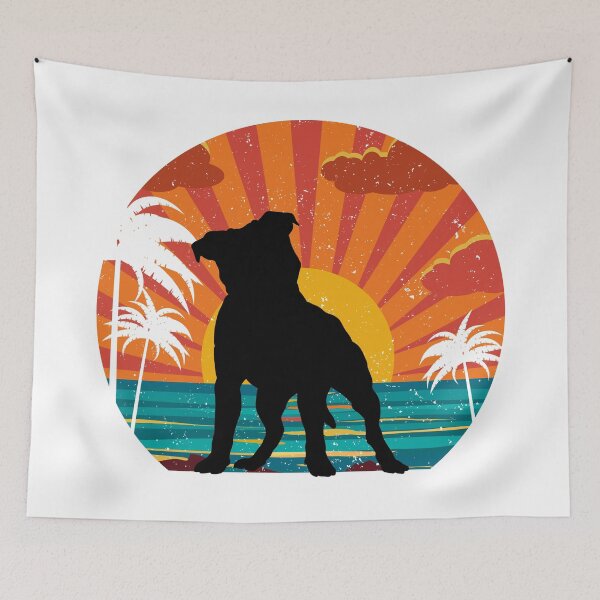 Item preview, Pitbull Retro Sunset – Tropical Silhouette Dog Lover Design designed and sold by Fredster1966.