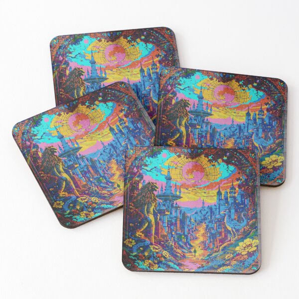 Item preview, Vibrant 80s Fantasy Synthwave – Stained Glass Neon Dreamscape Art Print designed and sold by LuxuryApparels.