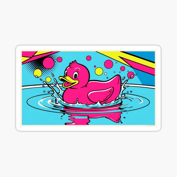 Pink Pop Art Duck in Turquoise Pool Sticker