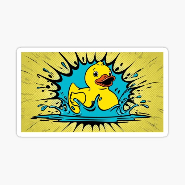 Yellow Pop Art Duck in Blue Water Sticker