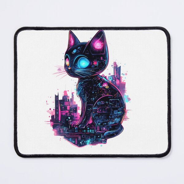 Item preview, Cyber City Cat – Neon Tech Kitty in Futuristic Skyline designed and sold by KorArtStudio.