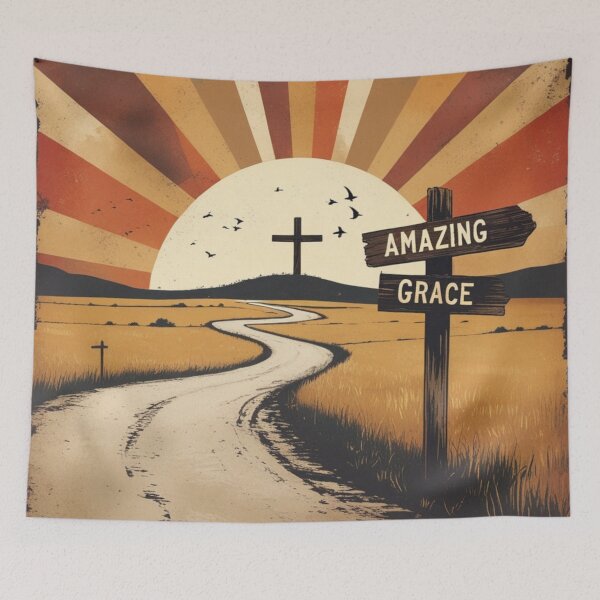 Item preview, Retro Path to the Cross – Amazing Grace, John 8:12 ✝️? designed and sold by Kingdom-Mindset.