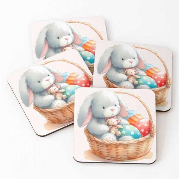 Item preview, Easter bunny teddy sitting in basket with colorful eggs designed and sold by DaintyDooodles.