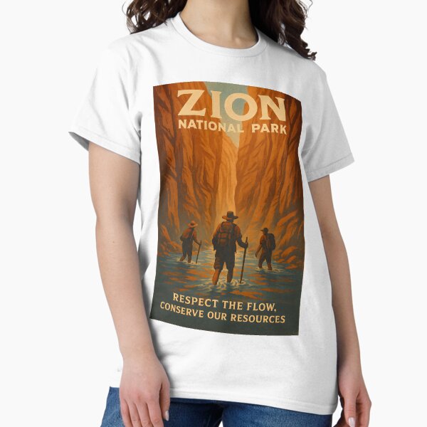 Vista previa del artículo con la obra «Zion Narrows Adventure Co. - Conservación de agua vintage», diseñado y vendido por PopCynic.