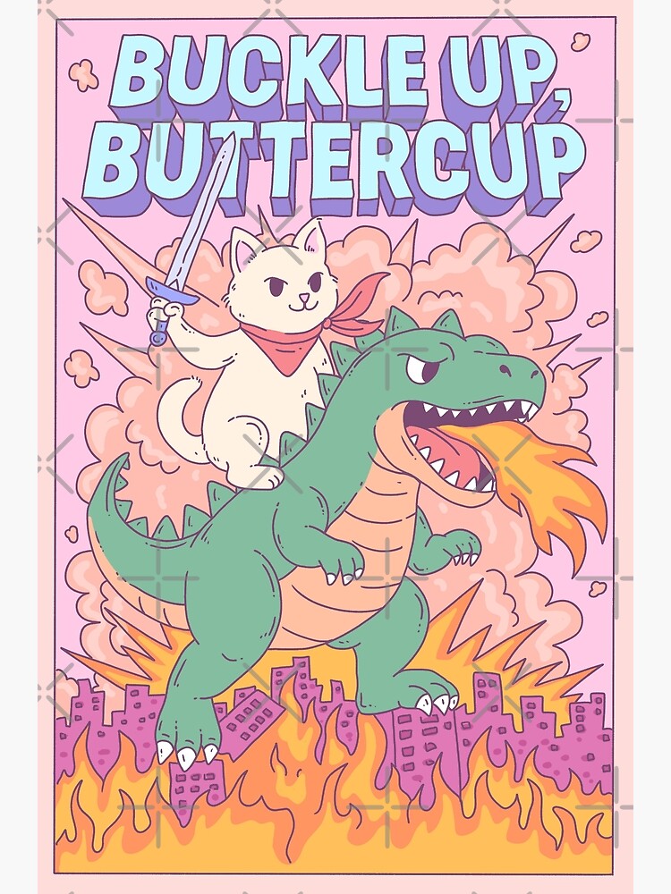 Thumbnail 3 von 3, Kunstdruck, Epische Katze reitet Dinosaurier. Schnallen Sie sich an, Butterblume designt und verkauft von jess1586.