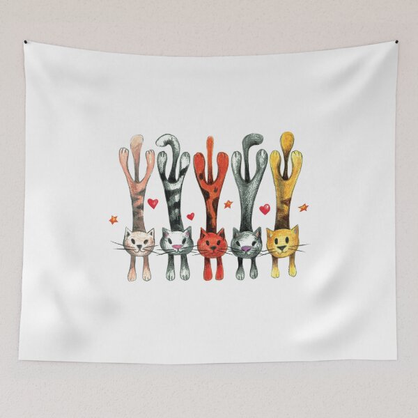 Item preview, Stretching Cats Staring at You – Funny and Cute Cat Illustration designed and sold by Yellow-Cat.