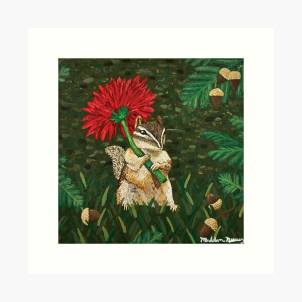 Item preview, Chipmunk Holding Flower Painting designed and sold by MadelinNeweyArt.