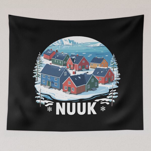 Artikelvorschau, Nuuk, Grönland im Winter – Bunte arktische Häuser und verschneite Fjordlandschaft entworfen und verkauft von paulo silveira.