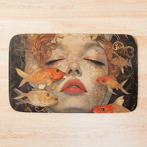 Item preview, Female Face With Fish Art Nouveau designed and sold by entwithanaxe.
