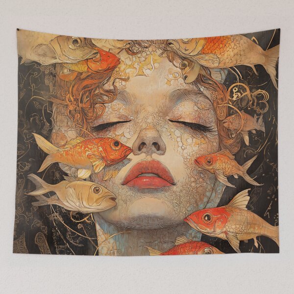 Item preview, Female Face With Fish Art Nouveau designed and sold by entwithanaxe.