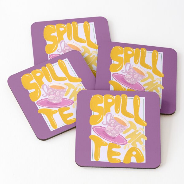 Item preview, Spill the tea - retro hand lettering - pink and yellow  designed and sold by Home Cyn Home.