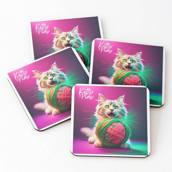 Item preview, A playful kitten caught mid-pounce with a colorful ball of yarn designed and sold by SharpDigiDesign.
