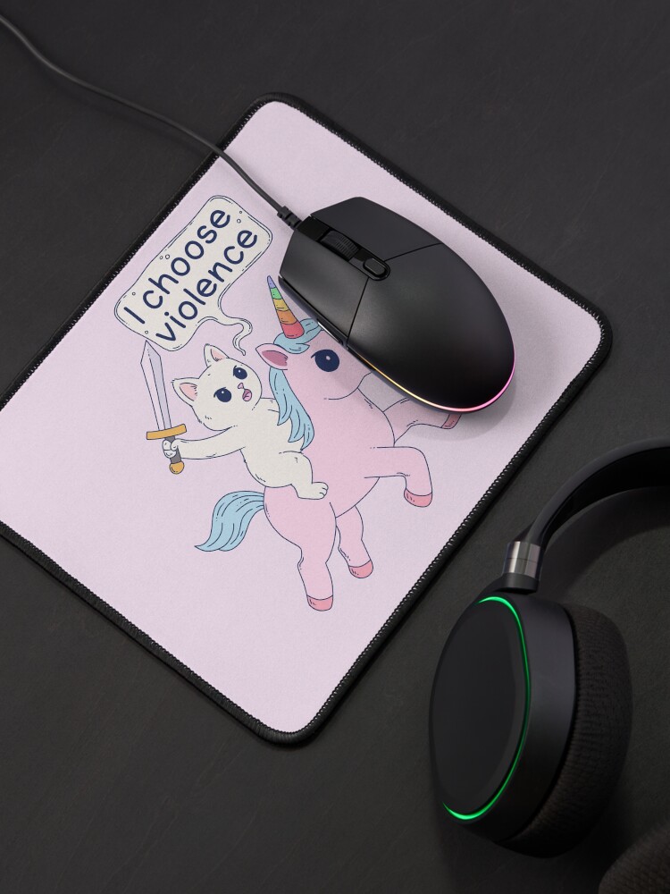Thumbnail 4 von 5, Mauspad, Wütende Katze reitet auf Einhorn. Ich wähle Gewalt. Meme designt und verkauft von jess1586.