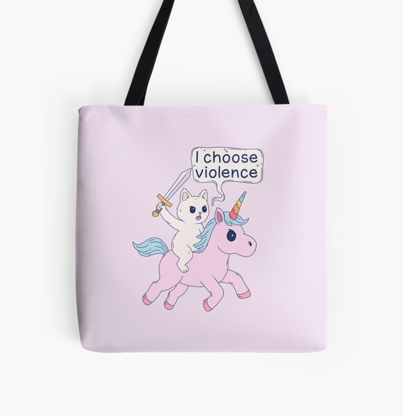 Vista previa del artículo con la obra «Meme de gato enojado montando unicornio: "Elijo la violencia"», diseñado y vendido por Jess.a.creates.