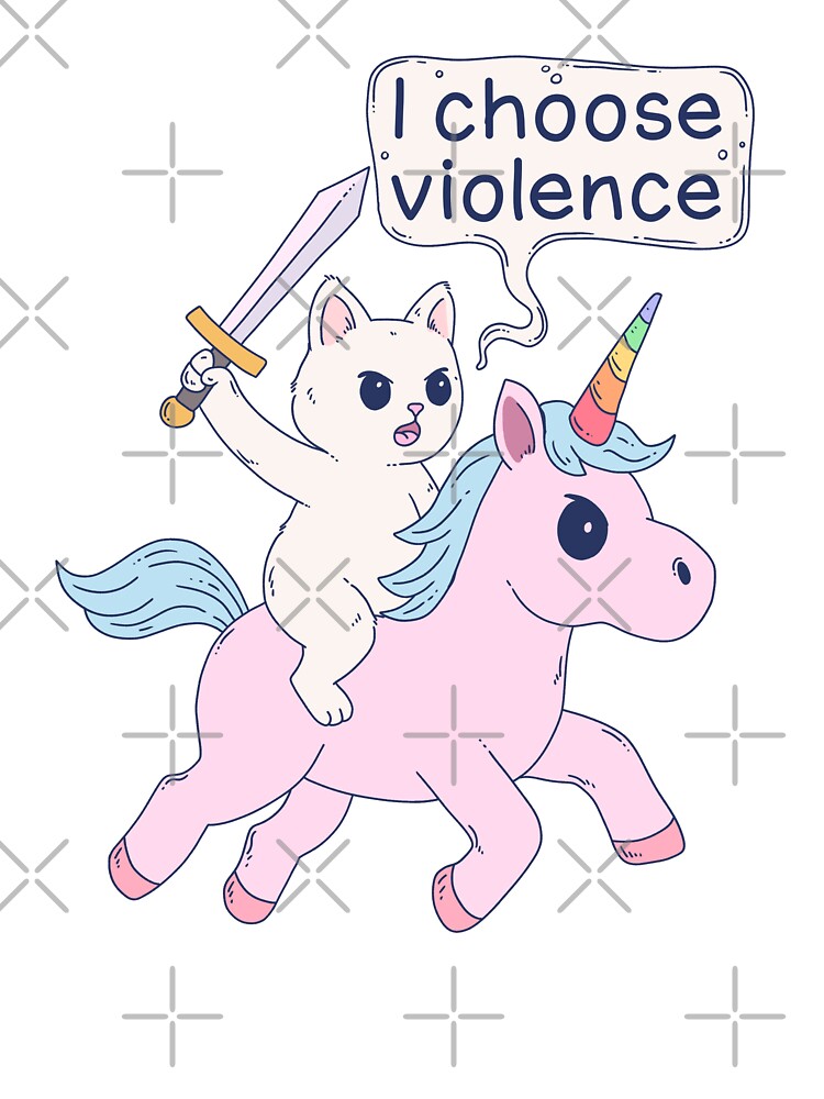 Thumbnail 2 of 2, Kids T-Shirt, Angry Cat Riding Unicorn I Choose Violence Meme designed and sold by jess1586.