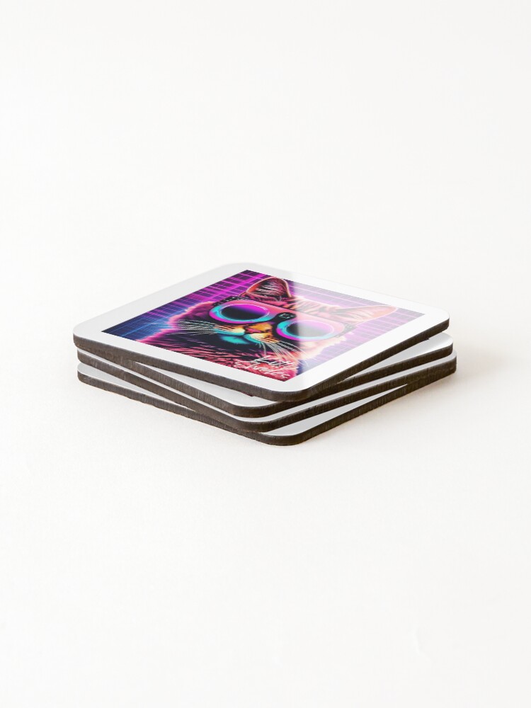 Thumbnail 4 of 5, Coasters (Set of 4), Cool Cat Catching Rays in Style designed and sold by SharpDigiDesign.