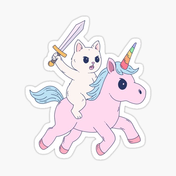 Item preview, Fierce Cat Riding Unicorn with Sword Pastel Chaos designed and sold by Jess.a.creates.