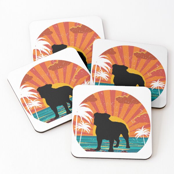 Item preview, English Bulldog Retro Tropical Sunset – Vintage Dog Silhouette Beach Design designed and sold by Fredster1966.