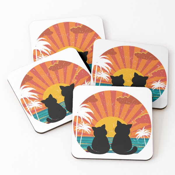 Item preview, Retro Tropical Sunset with Two Cats – Vintage Silhouette Feline Art designed and sold by Fredster1966.