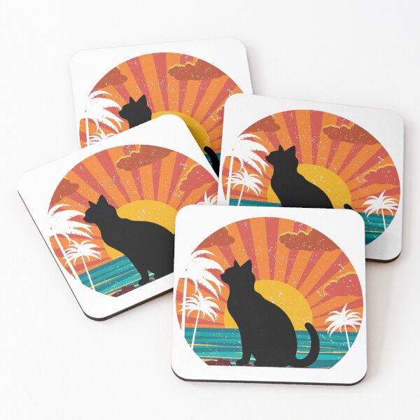 Item preview, Retro Tropical Sunset Cat – Vintage Silhouette Cat Art with Beach Vibes designed and sold by Fredster1966.