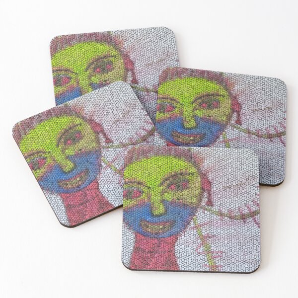 Item preview, Stitched Horror Face – Blue & Green Creepy Expressionist Art designed and sold by LuxuryApparels.