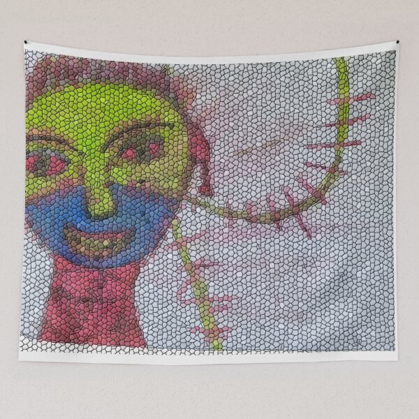 Item preview, Stitched Horror Face – Blue & Green Creepy Expressionist Art designed and sold by LuxuryApparels.