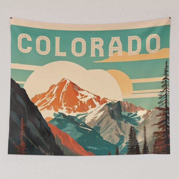 Item preview, Colorado vintage 1950's flat style retro travel poster for the Rocky Mountains Colorado designed and sold by CattlettArt.