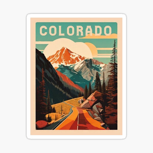 Colorado vintage 1950's flat style retro travel poster for the Rocky Mountains Colorado Sticker