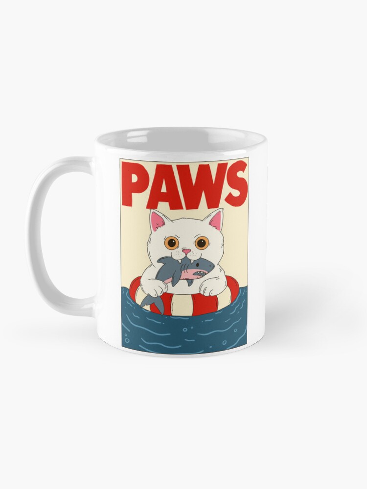 Thumbnail 3 of 6, Coffee Mug, Funny Cat vs Shark Parody Poster Paws Jaws Spoof designed and sold by jess1586.
