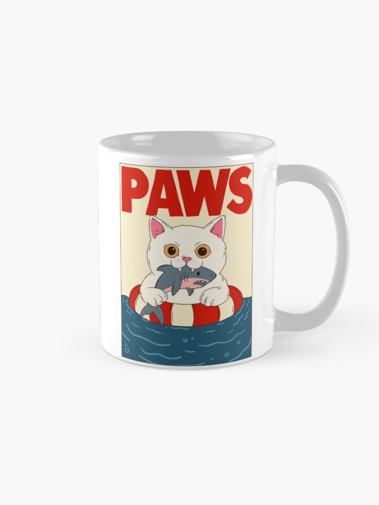 Thumbnail 5 of 6, Coffee Mug, Funny Cat vs Shark Parody Poster Paws Jaws Spoof designed and sold by jess1586.