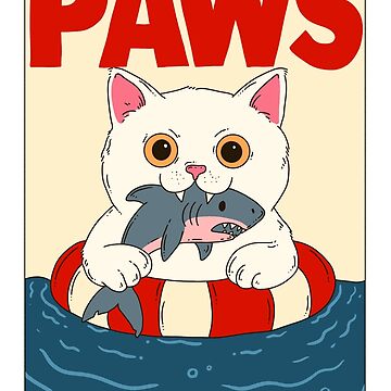 Artwork thumbnail, Funny Cat vs Shark Parody Poster Paws Jaws Spoof by Jess.a.creates