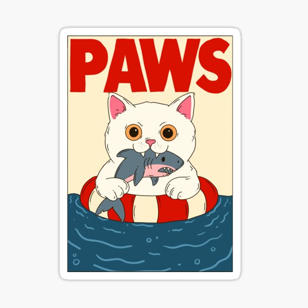 Item preview, Funny Cat vs Shark Parody Poster Paws Jaws Spoof designed and sold by Jess.a.creates.