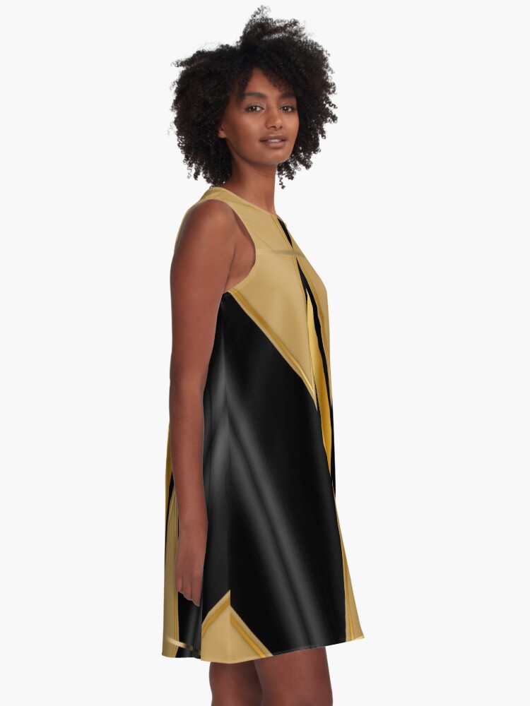 Black and gold 2025 a line dress