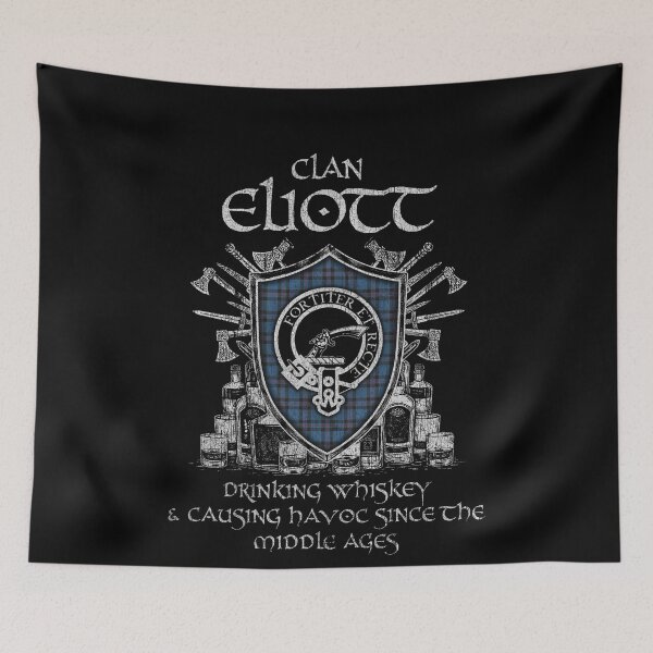Item preview, Clan Eliott drinking whiskey and causing havoc heritage crest tartan plaid designed and sold by Clan1093.