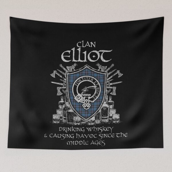 Item preview, Clan Elliot drinking whiskey and causing havoc heritage crest tartan plaid designed and sold by Clan1093.