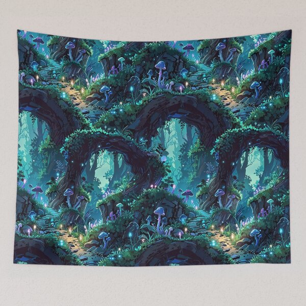 Item preview, Forest path illuminated by bioluminescent mushrooms designed and sold by CoolPixels.