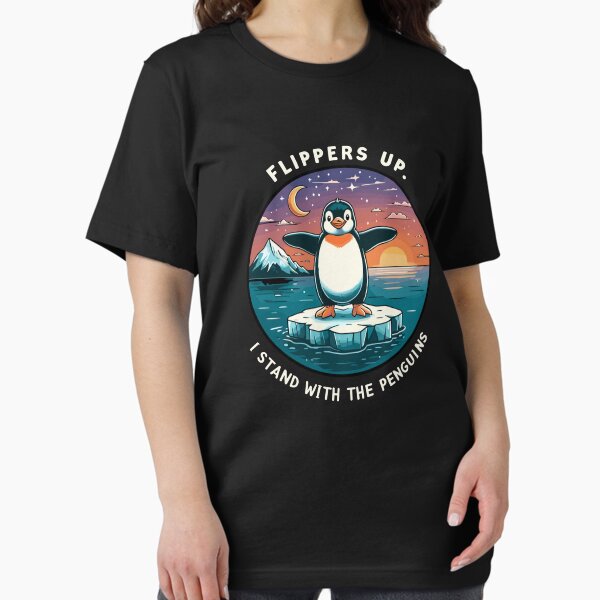 Vista previa del artículo con la obra «Aletas arriba, estoy con los pingüinos», diseñado y vendido por Elysian Arts.