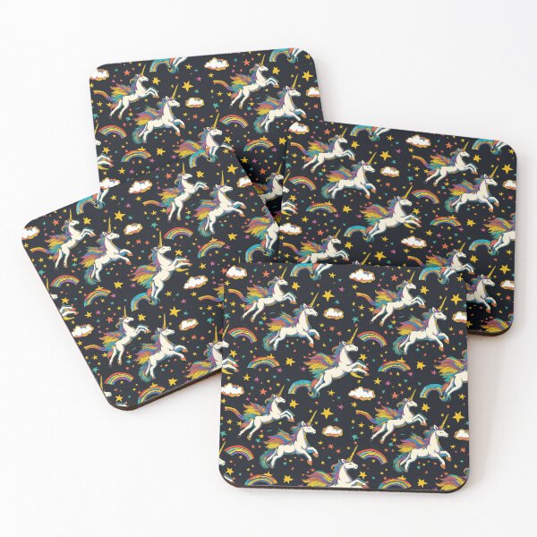 Item preview, preppy rainbow unicorn on black background designed and sold by PoppyLaneStudio.