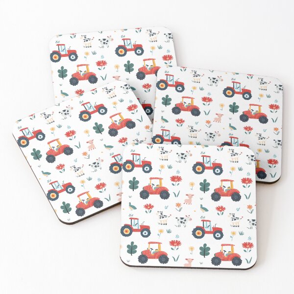 Item preview, red tractors and farm animals designed and sold by PoppyLaneStudio.