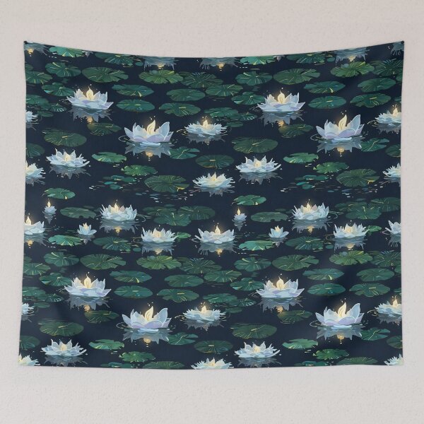 Item preview, Peaceful moonlit pond, lily pads, floating candles designed and sold by CoolPixels.