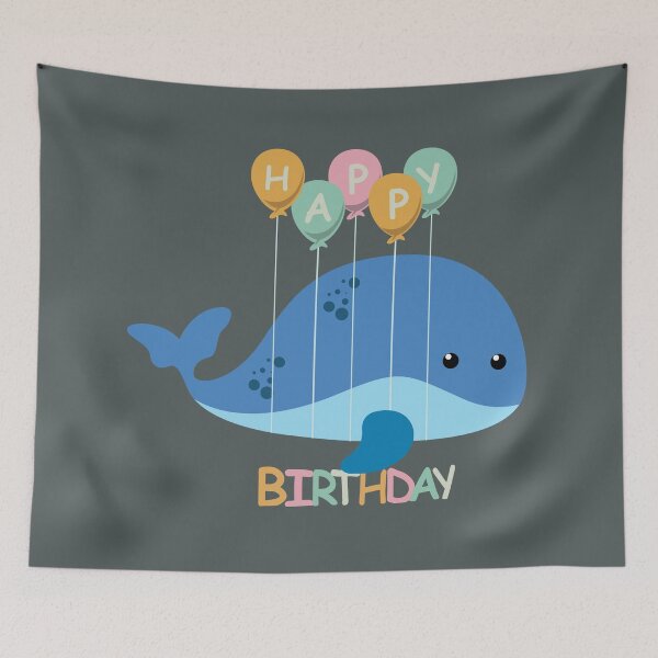 Item preview, Happy Birthday Illustration with Whale at Balloons designed and sold by AlginaPugachova.