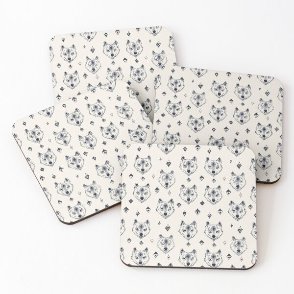 Item preview, mindful wolf face pattern in blue and beige designed and sold by PoppyLaneStudio.